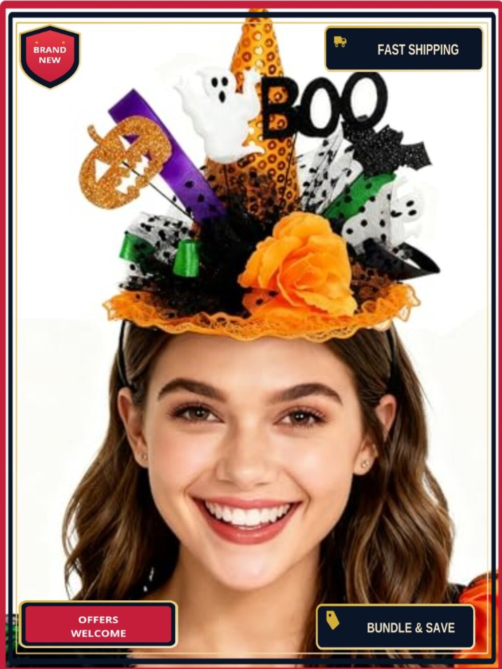 Halloween Witch Hat Headband Ghost Boo Fascinator One Size Cosplay Party